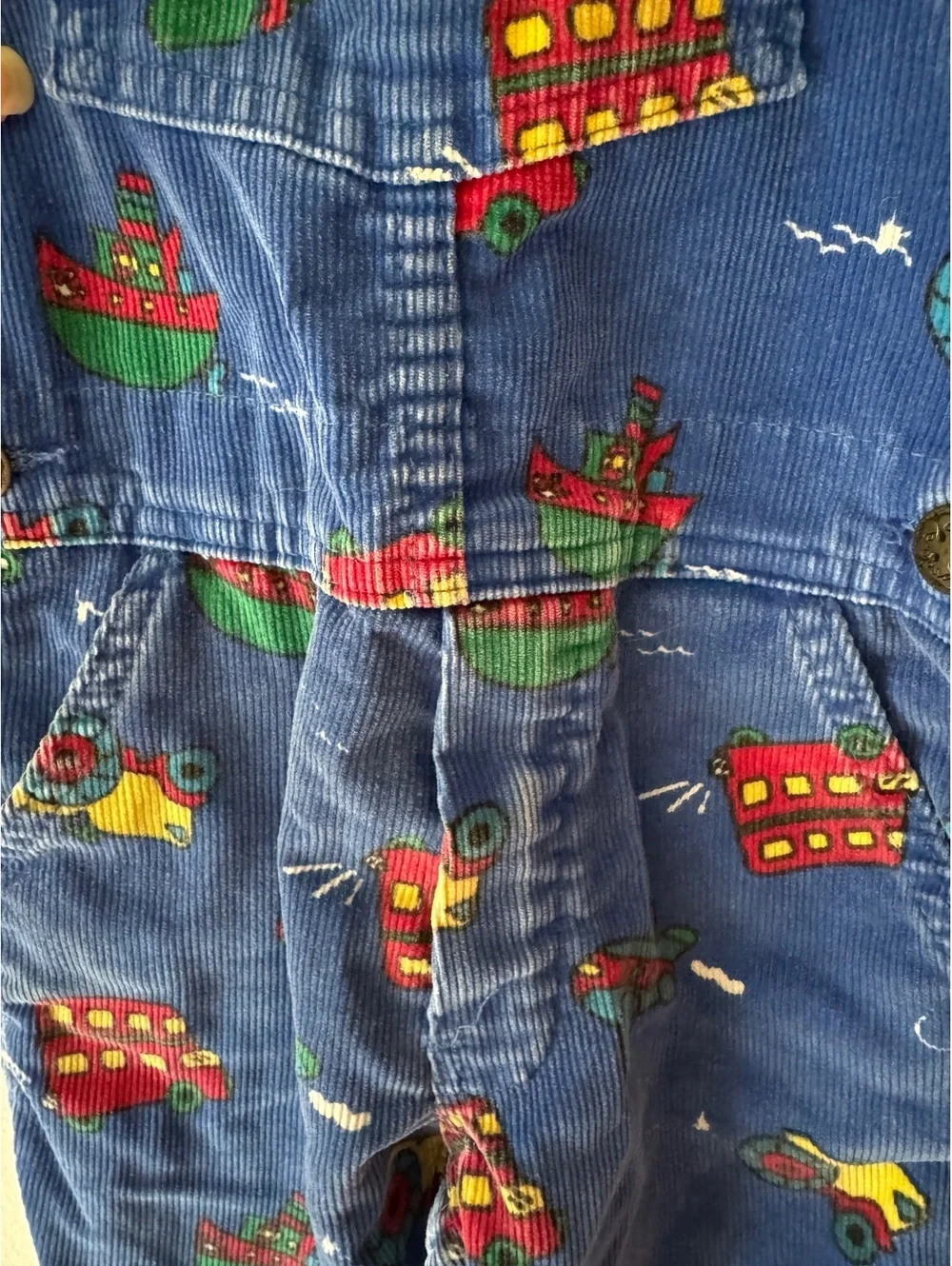 OshKosh 3T Vintage Made in USA Blue Corduroy Transportation Overalls